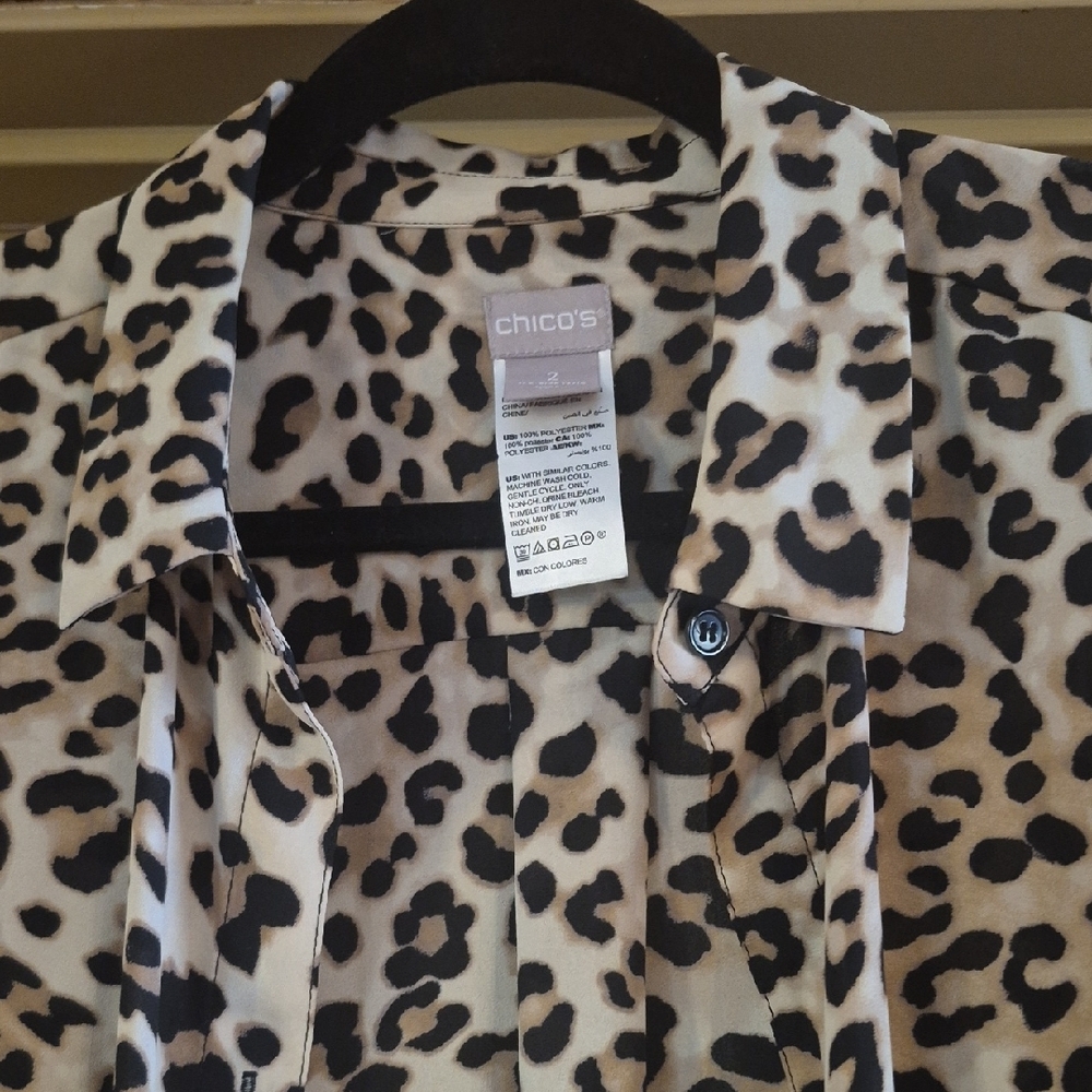 Chico's Animal Print Long Button Up Top Or Duster 41 Inches Long Size Chicos 2 - Picture 3 of 9